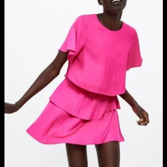 Zara Dresses & Skirts - Zara Hot Pink Tiered Short Dress
